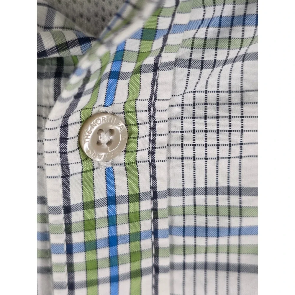 North Face Shirt Mens L Plaid Short Sleeve Button Up Green Blue Outdoor